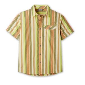 Stio Mens Curtis Camp Shirt Striped Button Down Green & Orange Size L Outdoor